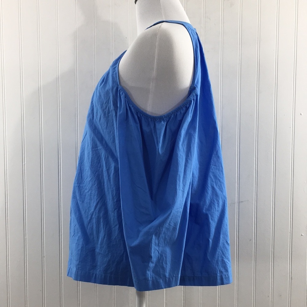Ann Taylor Blue Poplin Halter Cropped Top Womens Medium Cold Shoulder - Picture 4 of 11